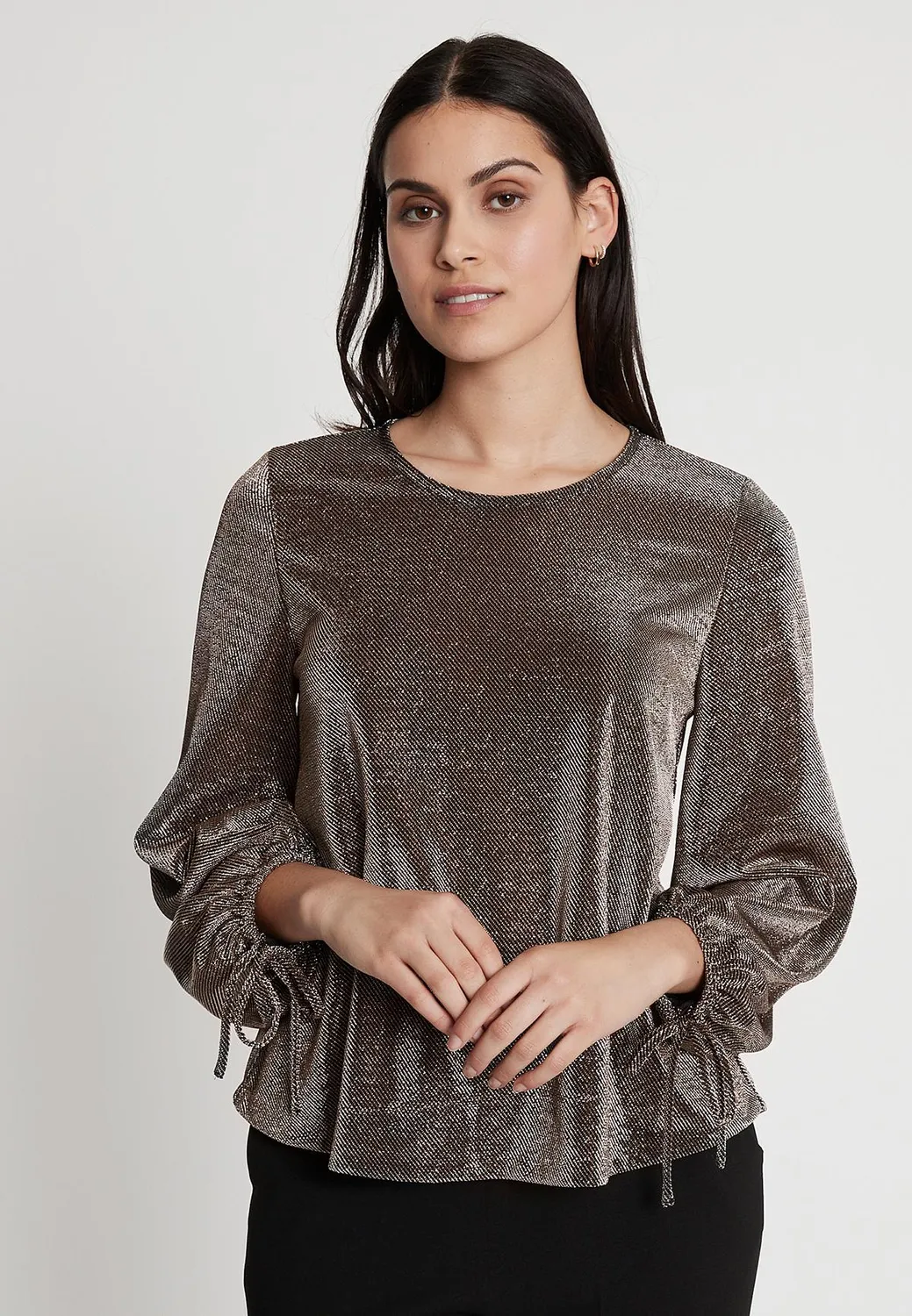 Ana Alcazar Ikine top glitter maniche a sbuffo