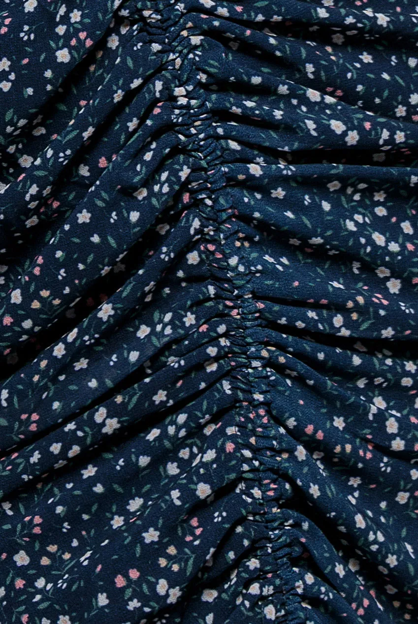 Goddiva Abito Midi Blu Stampa Maniche Lunghe Coulisse