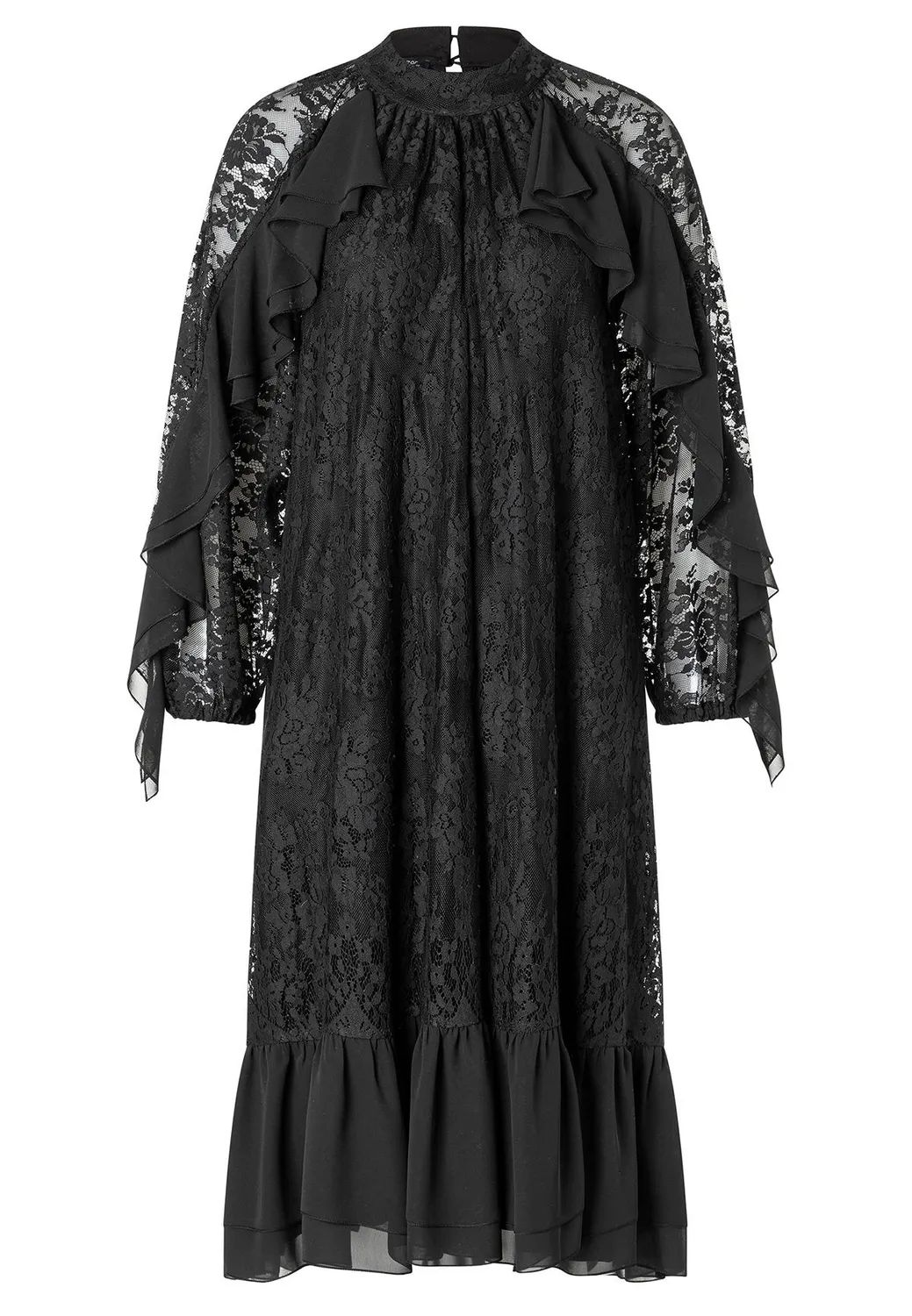 Ana Alcazar Abidy abito pizzo nero midi volant