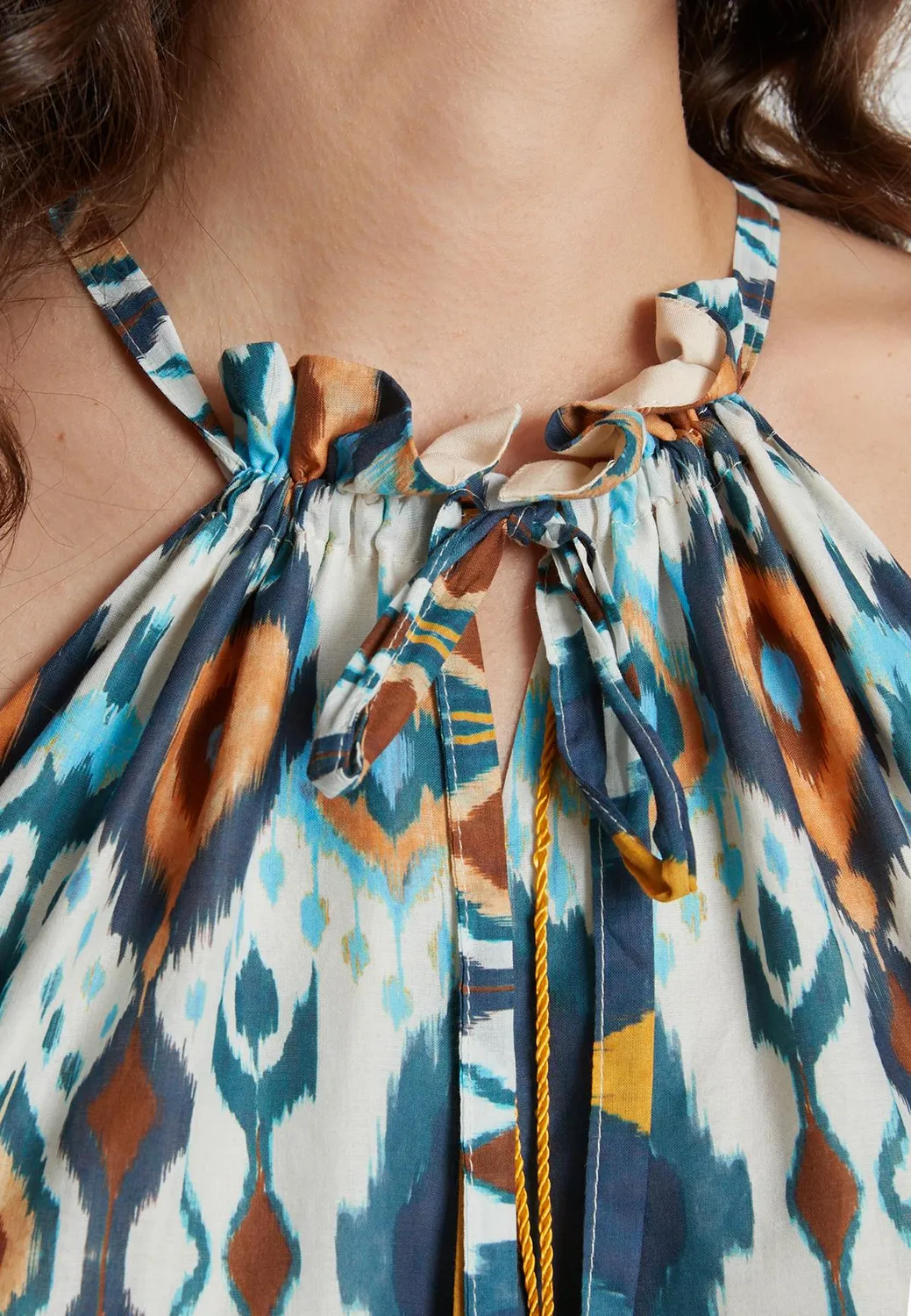 Ana Alcazar Kaini vestito neckholder midi blu giallo