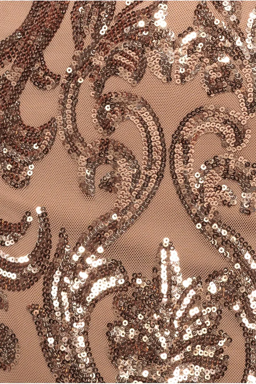 Goddiva DR3476 abito maxi champagne paillettes ricamato