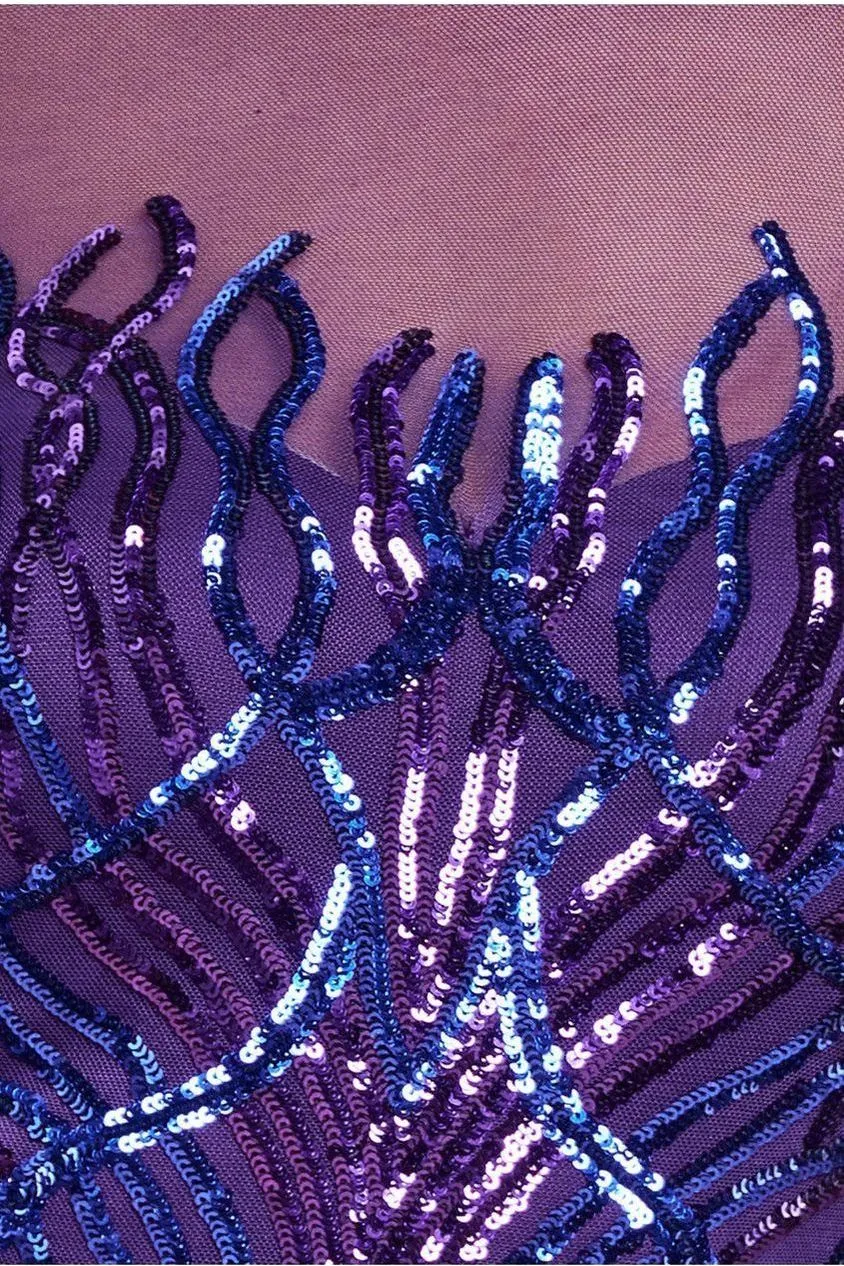 Goddiva Sequin Flame abito midi viola paillettes