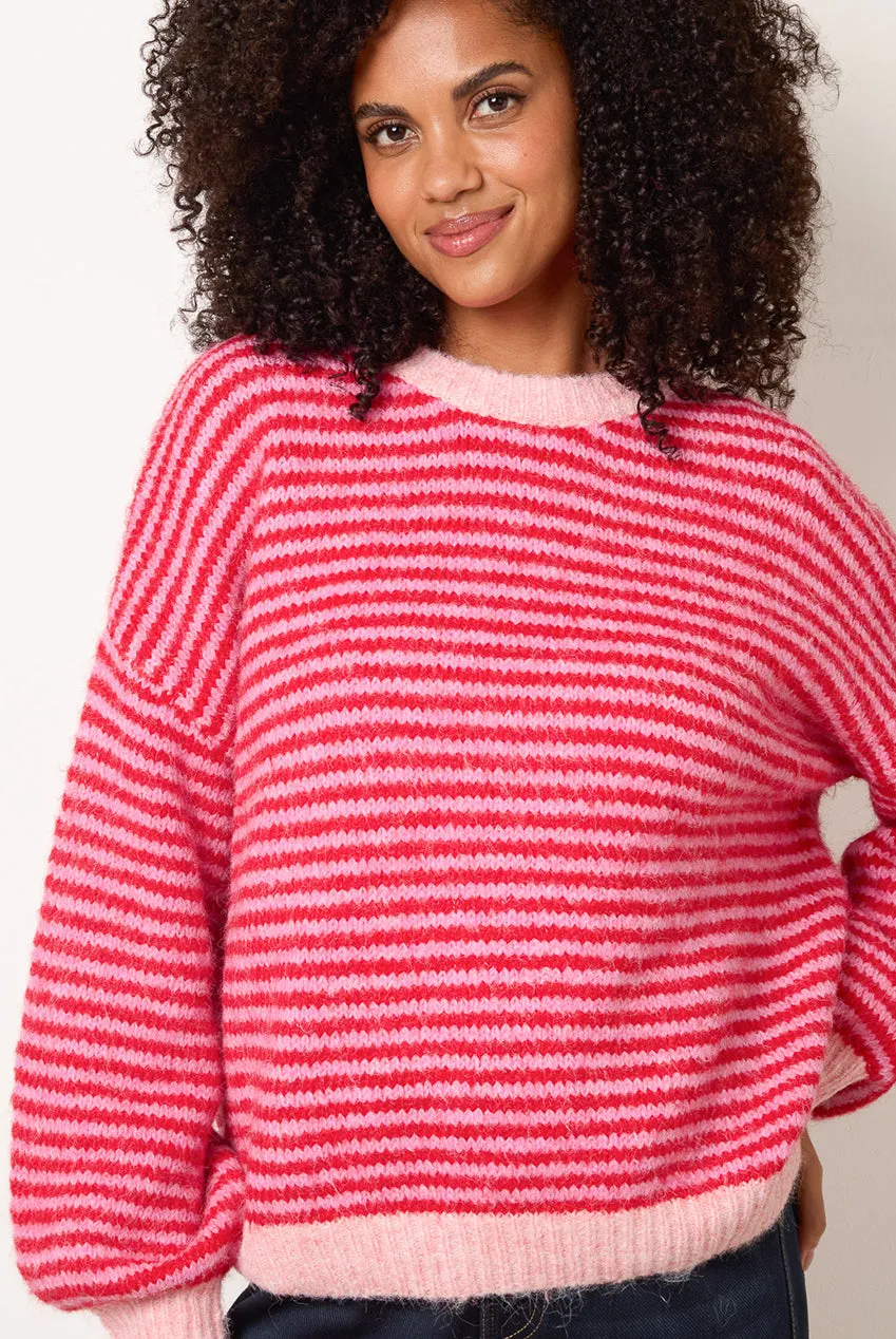 Blue Vanilla Maglione Righe Rosa girocollo lana onesize