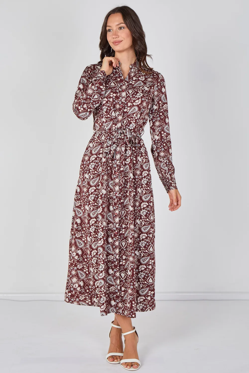 Love Sunshine abito camicia maxi bordeaux paisley