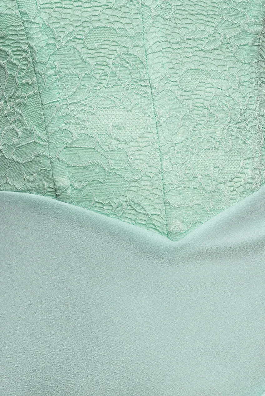 Goddiva Organza Fan abito pizzo menta 10 monospalla
