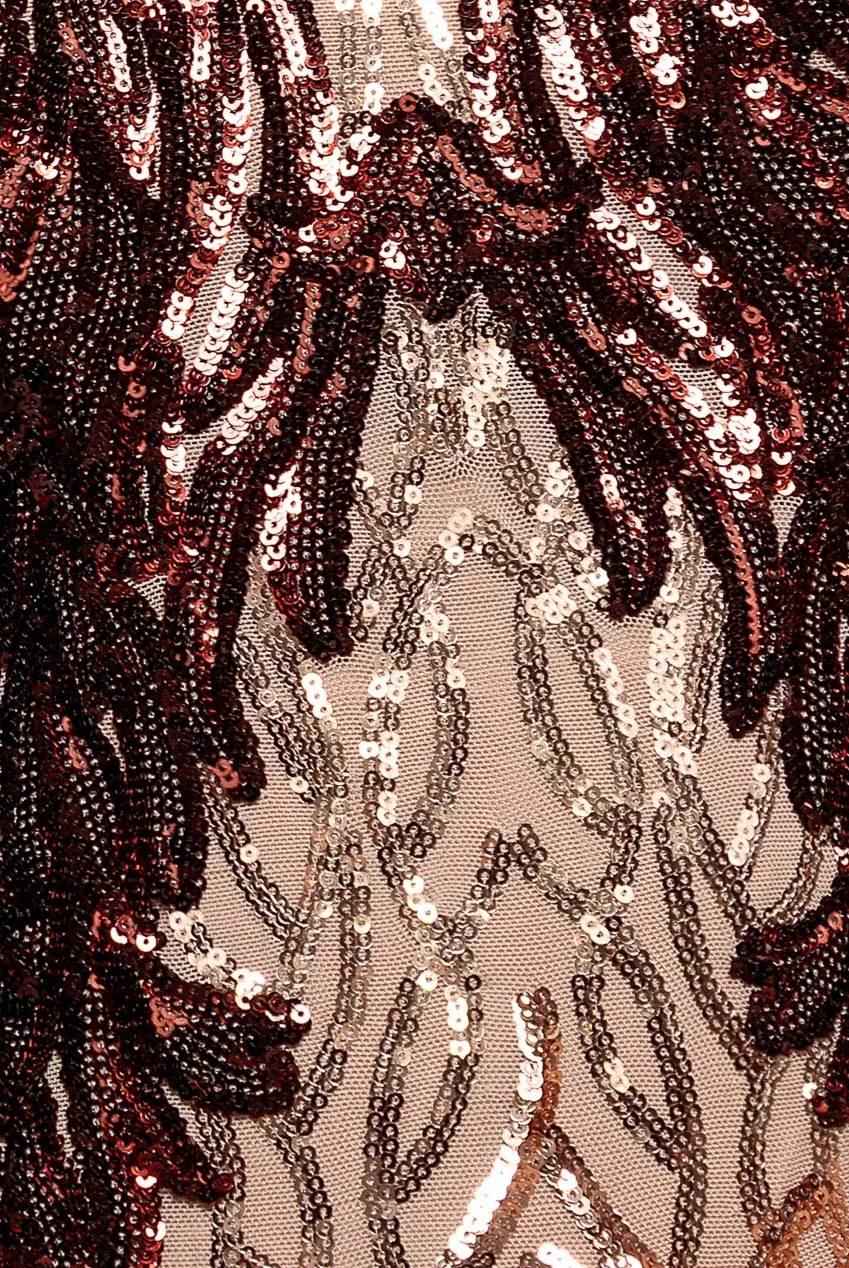 Goddiva Boat Neck Full Sleeve Sequin Midi abito champagne paillettes