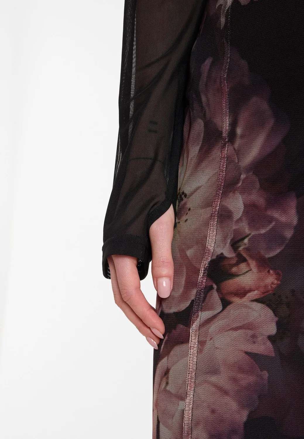 Ana Alcazar Azori abito maxi rete nero fantasia floreale
