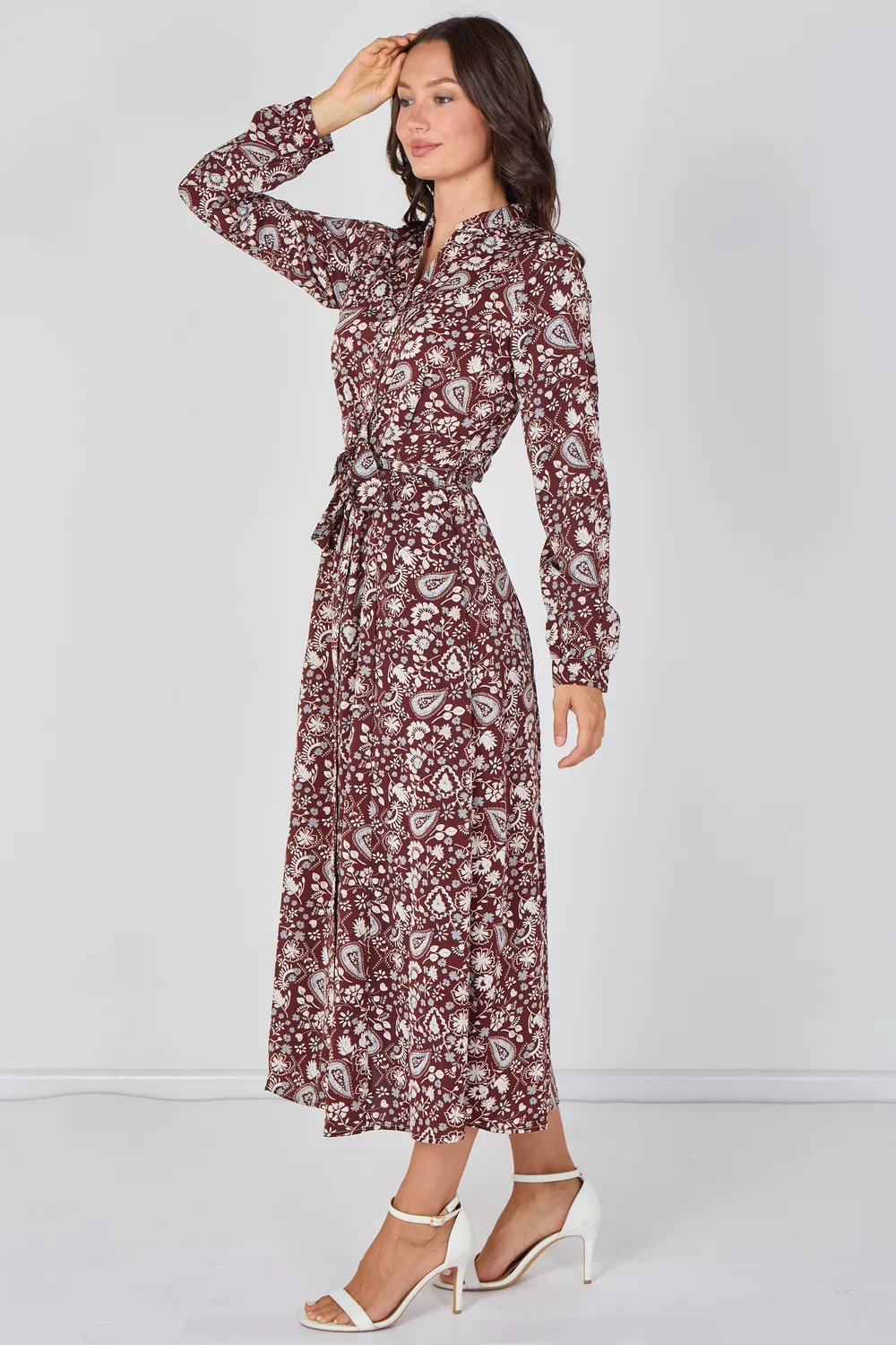 Love Sunshine abito camicia maxi bordeaux paisley