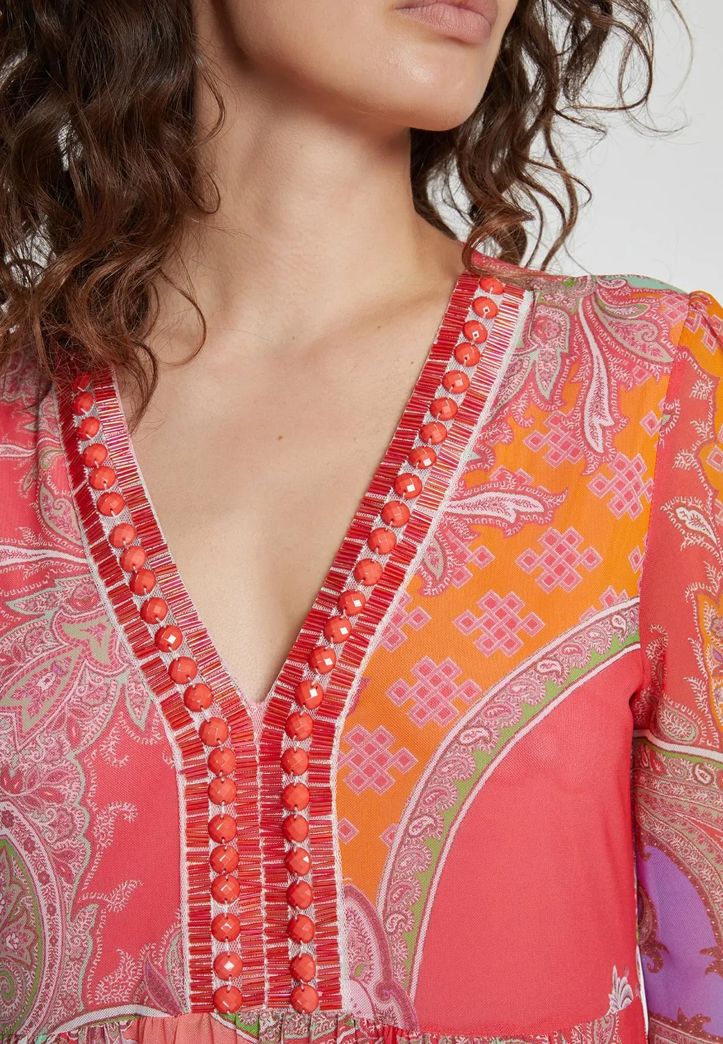 Ana Alcazar Kepla abito tunica rosso impero perle corto