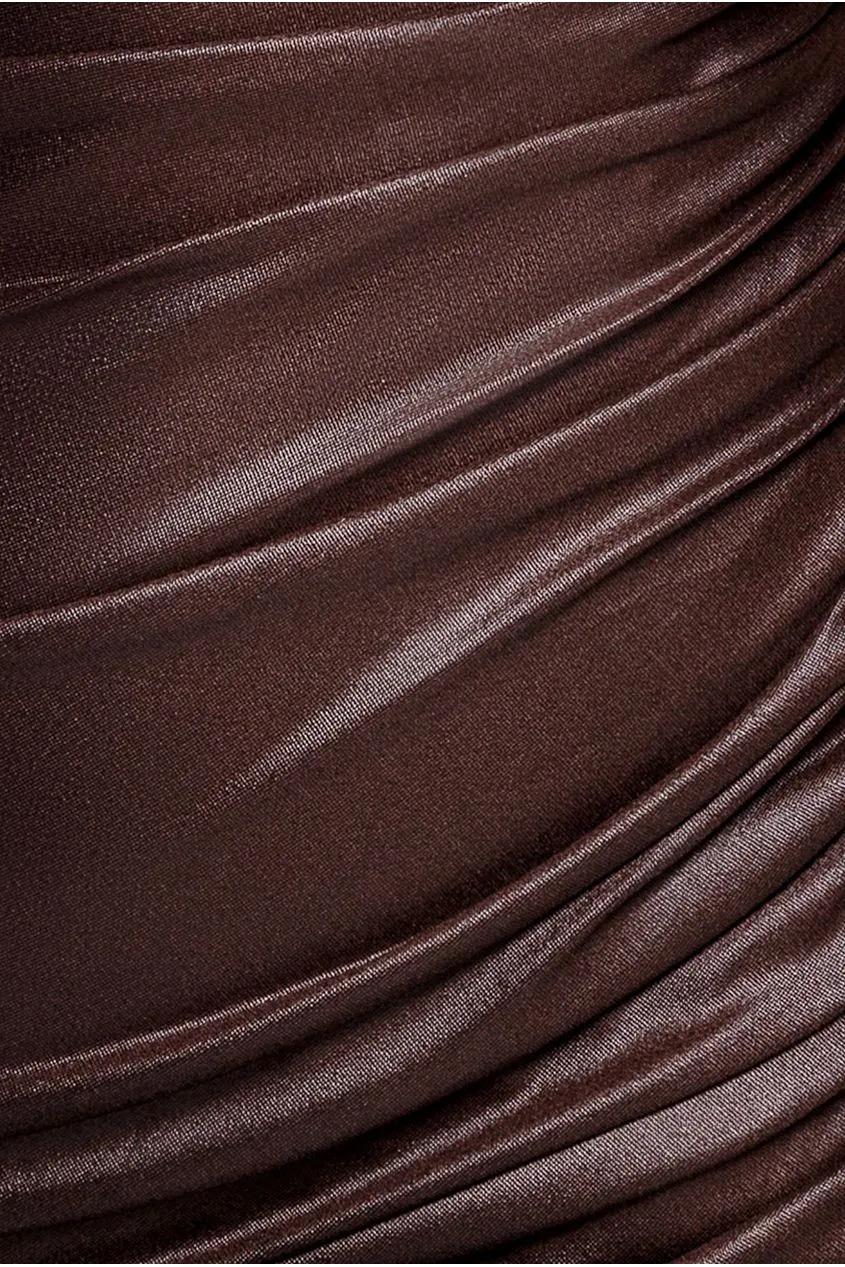 Goddiva DR3727 abito midi marrone ecopelle a fascia