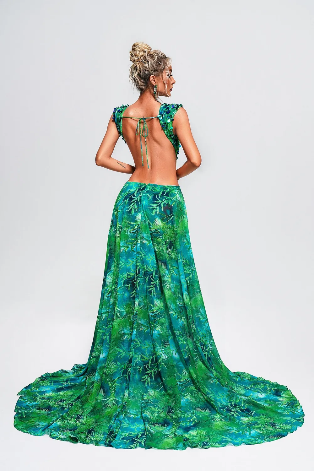 Bella Barnett Yoland abito maxi verde stampa floreale