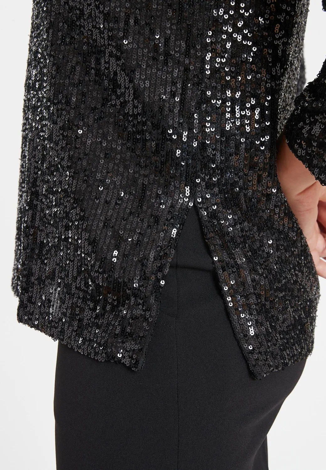 Ana Alcazar Saloa top nero paillettes maniche 7/8