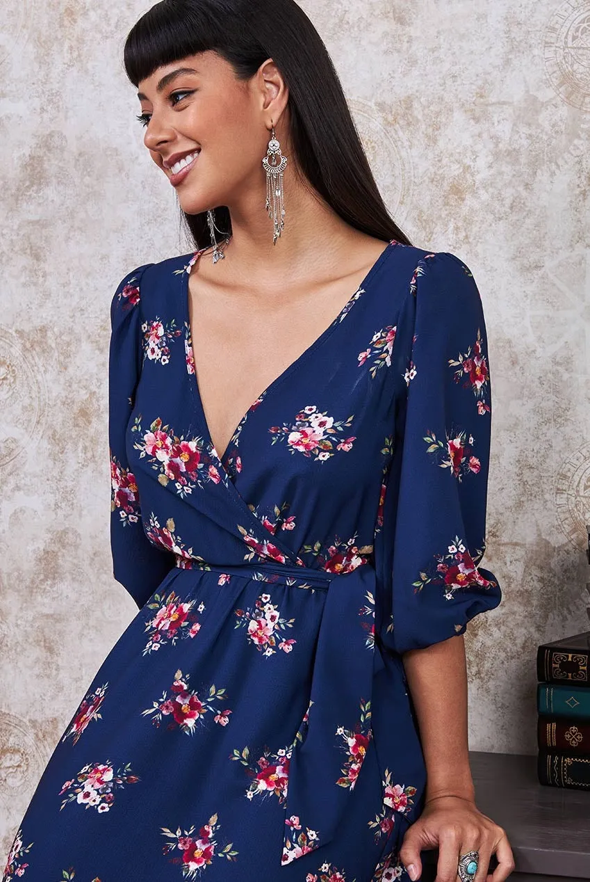 Goddiva DR3299 Wrap Floral abito midi navy 12