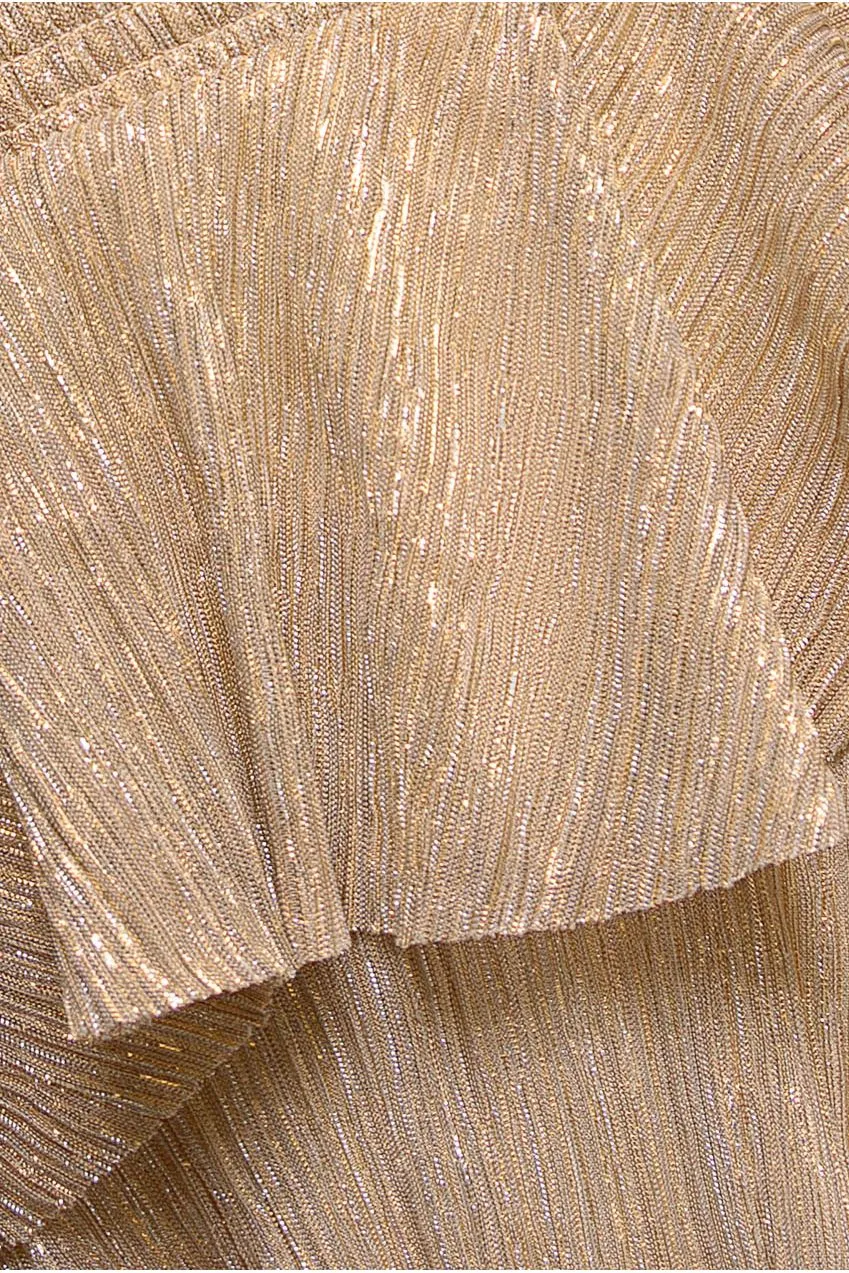 Goddiva Crinkle Lurex abito midi champagne oro lurex