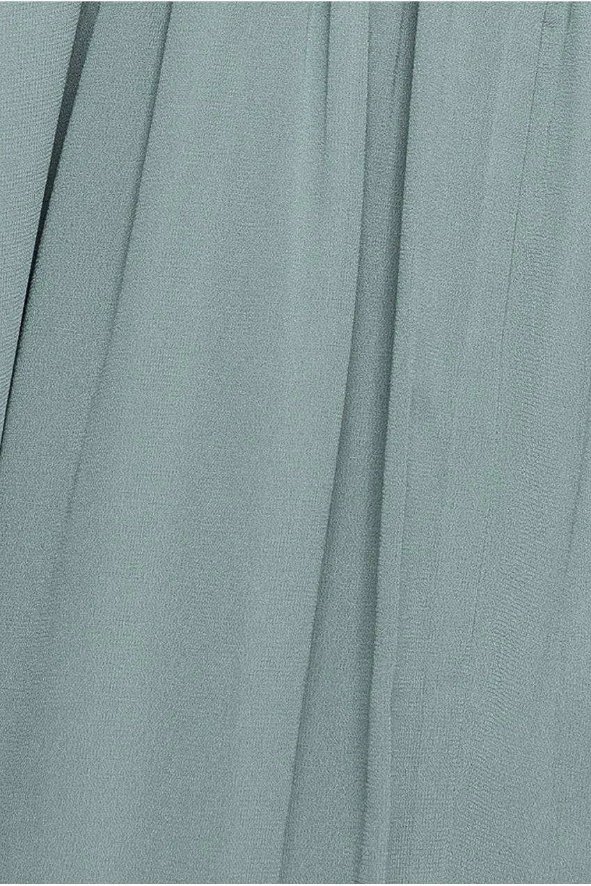 Goddiva Abito Maxi Verde Salvia Chiffon Spacco Manica Lanterna
