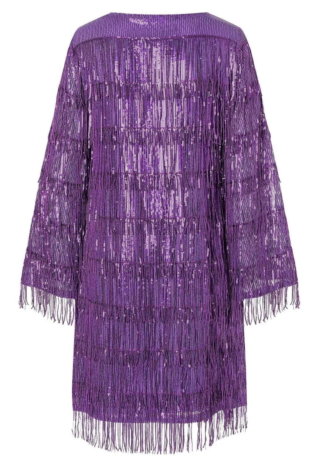 Ana Alcazar Oawa abito cocktail viola paillettes frange