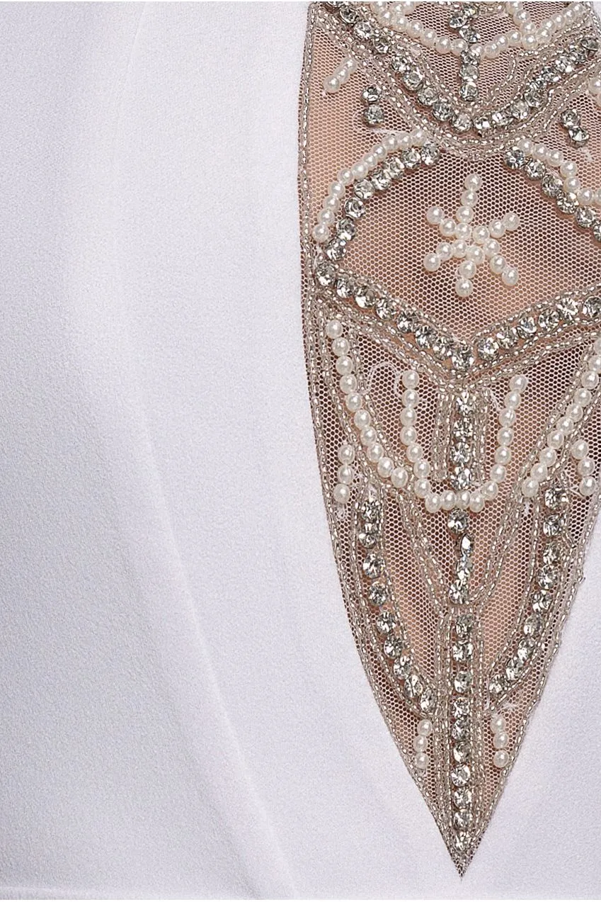 Goddiva abito maxi bianco collo alto schiena aperta