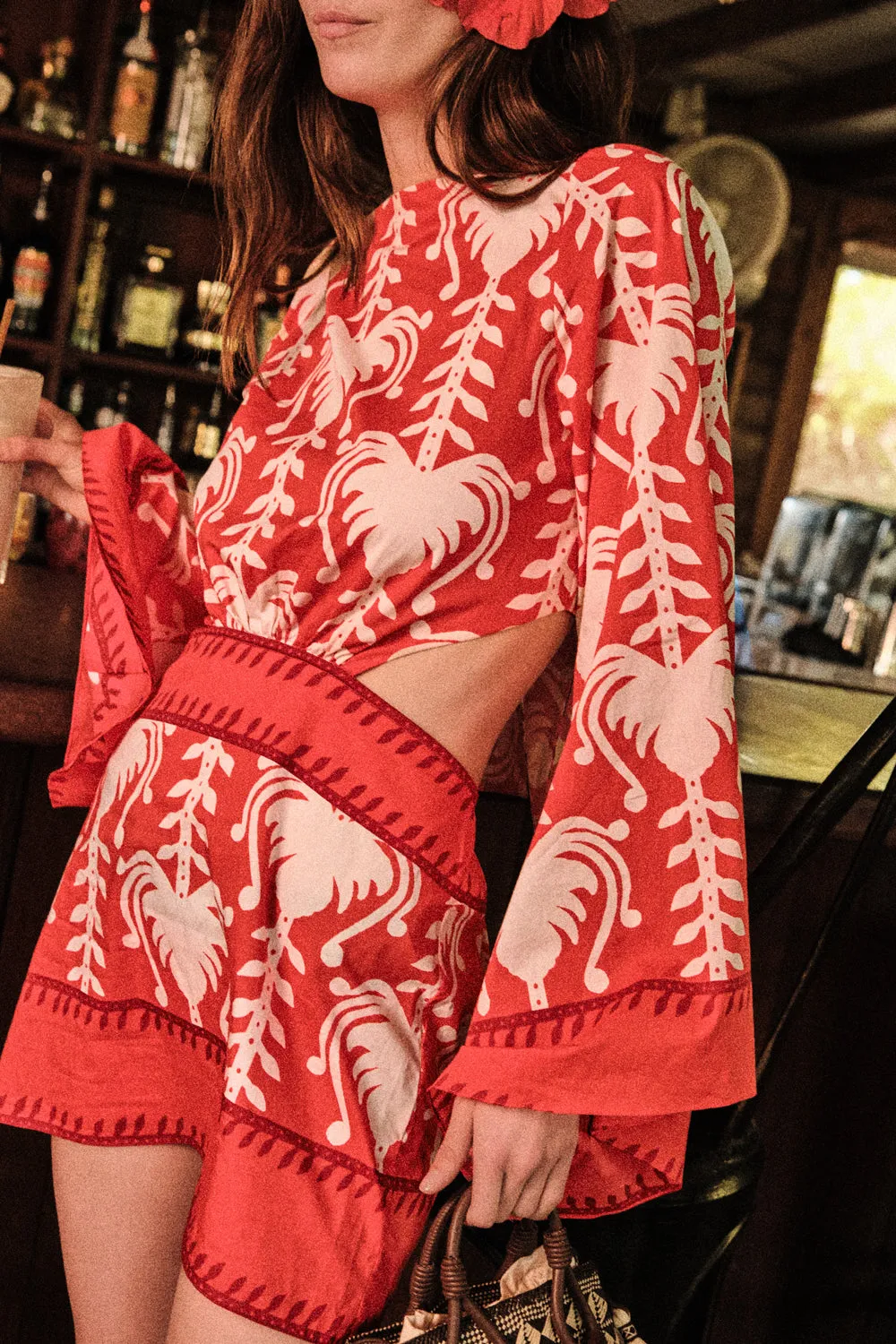 Johanna Ortiz Words Of Wisdom mini abito cotone rosso cut-out
