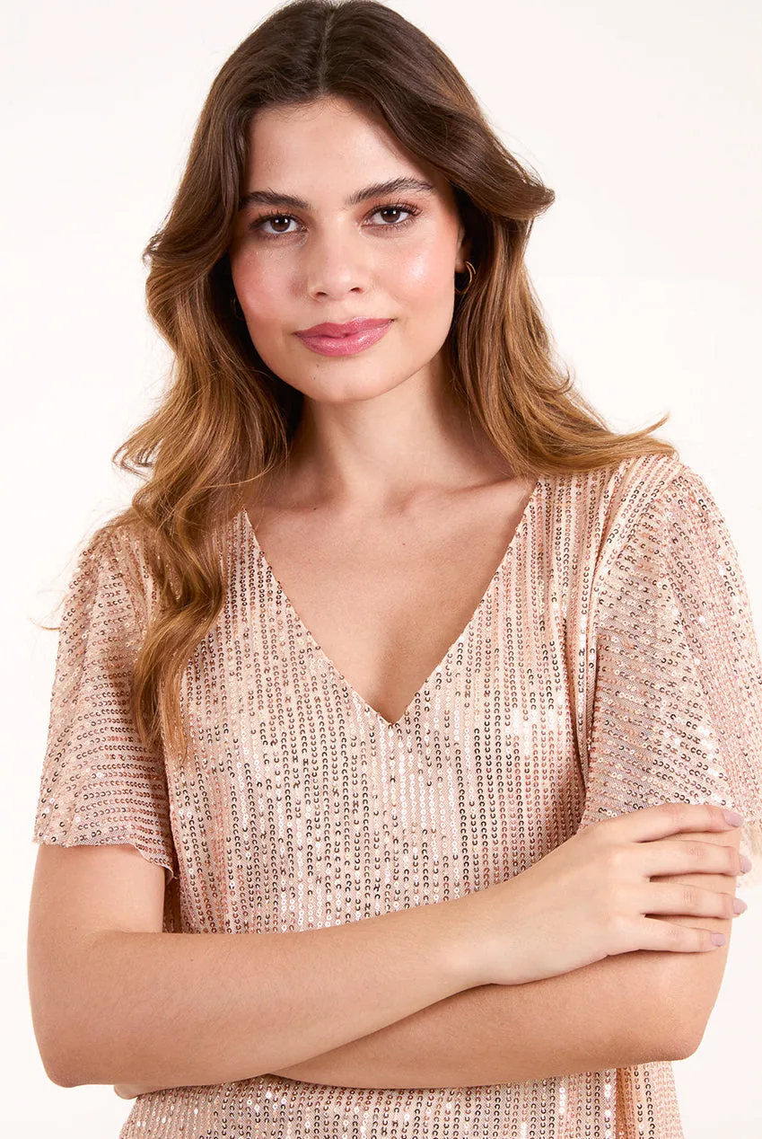 Blue Vanilla Angel Sleeve top oro paillettes scollo V M