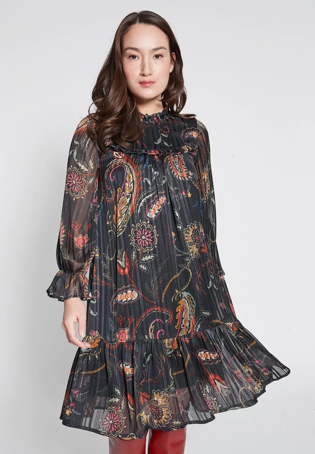 Ana Alcazar Habwa abito paisley con volant