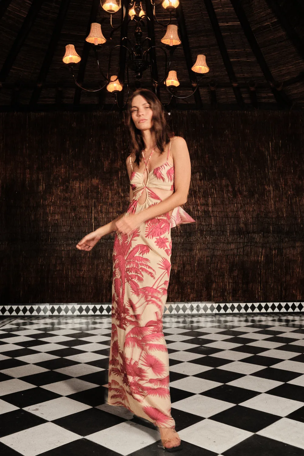 Johanna Ortiz Andalusian Rhythms Abito Seta Rosa Lungo
