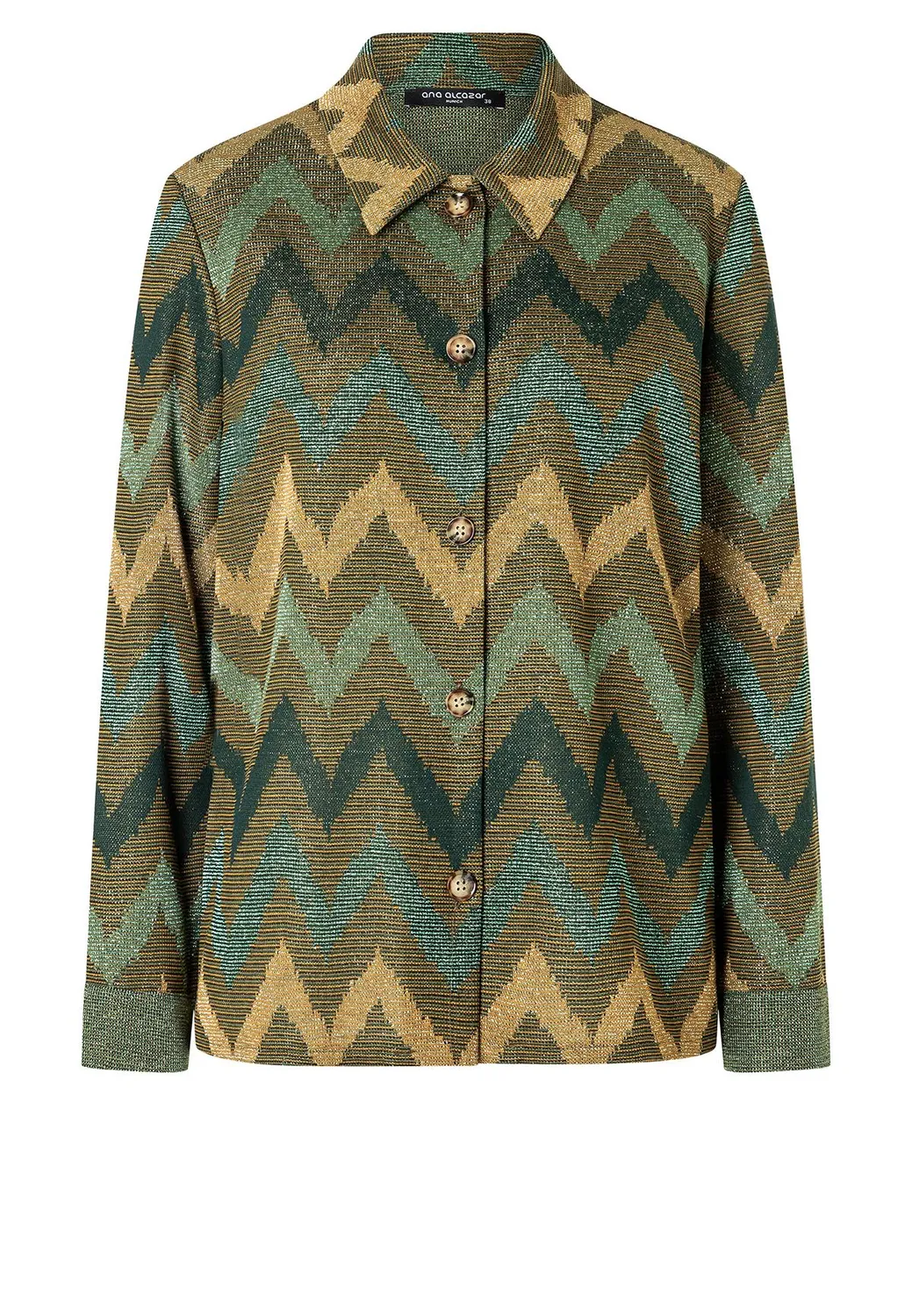 Ana Alcazar Avemi camicia lurex verde oro a zigzag