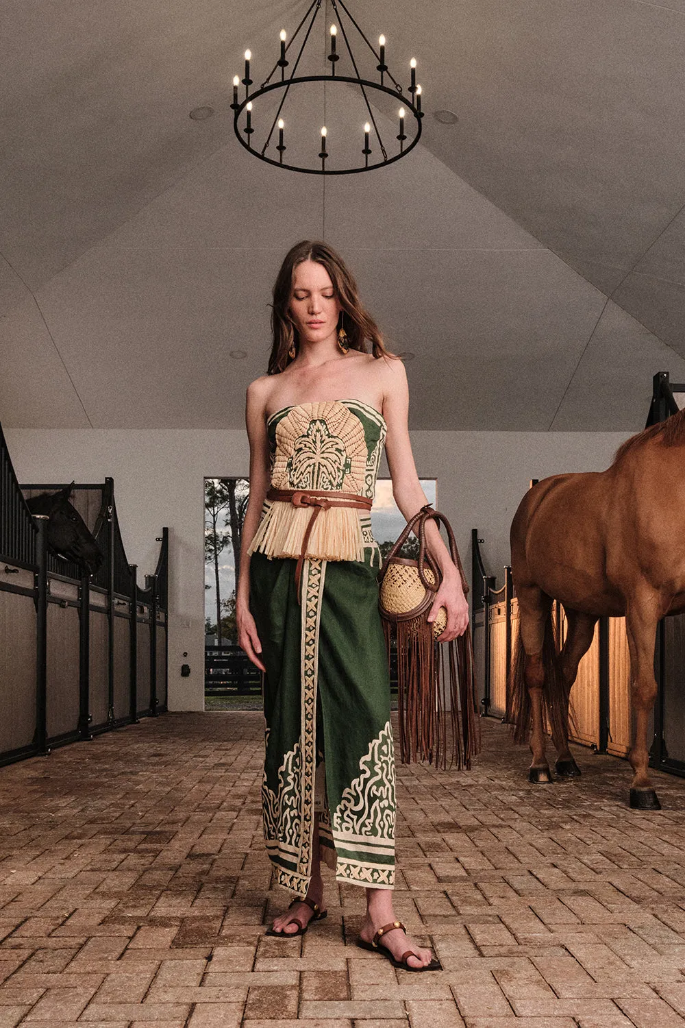 Johanna Ortiz Tactile Mirage gonna midi verde lino