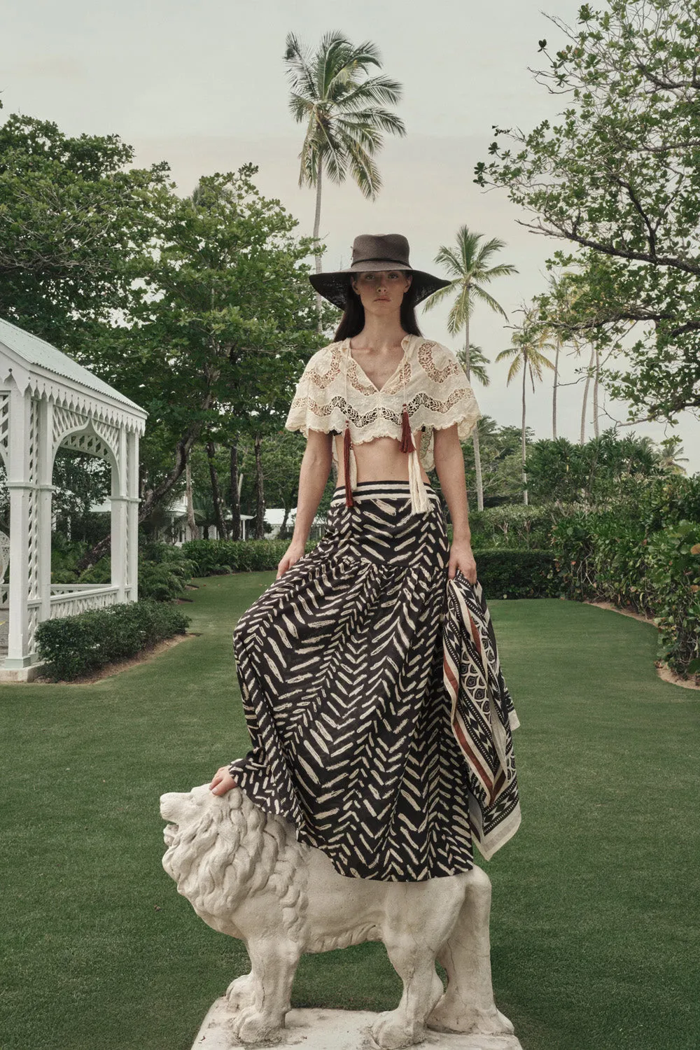Johanna Ortiz Sun Tides top pizzo ecru cotone