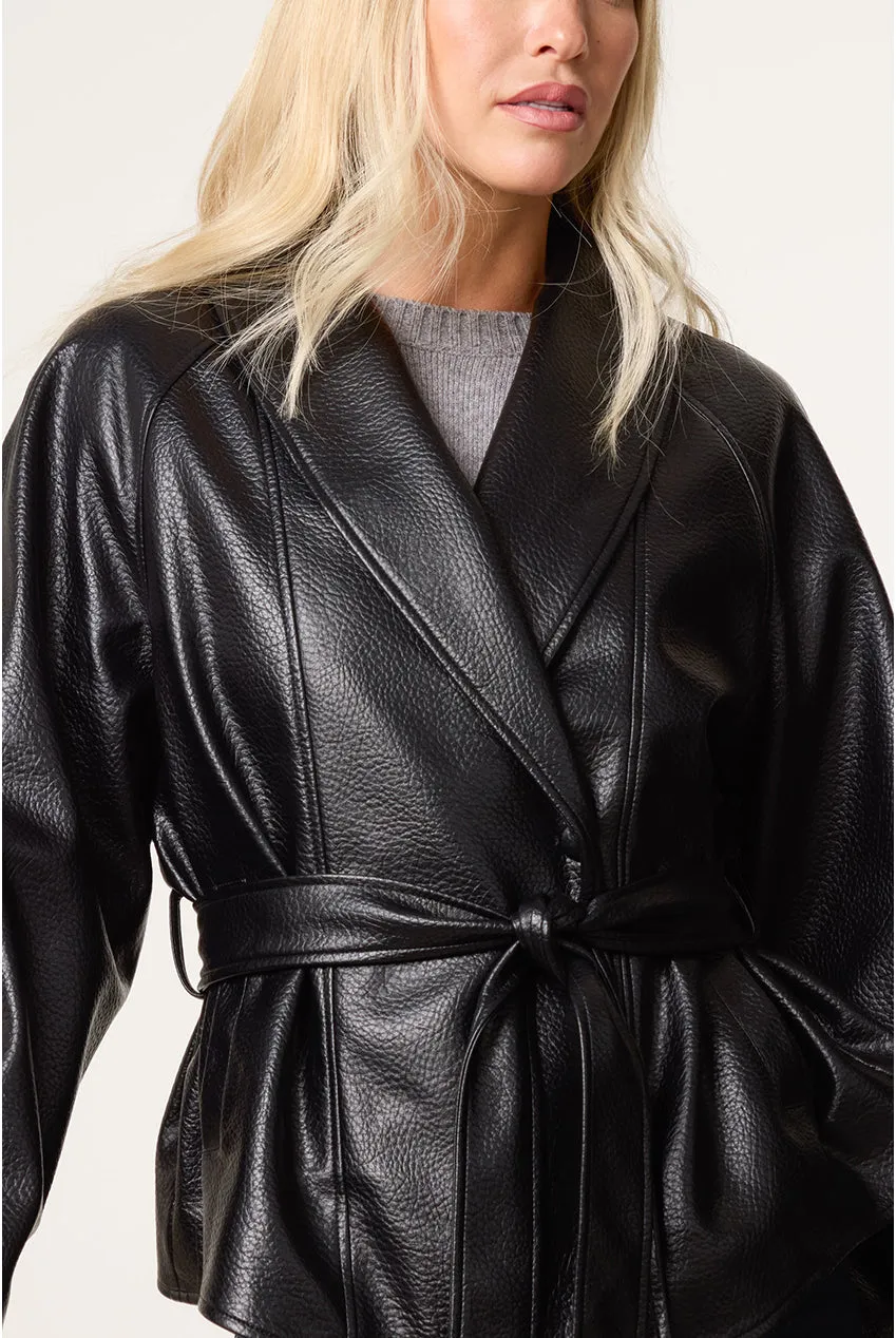 Blue Vanilla Belted giacca nera ecopelle con cintura S