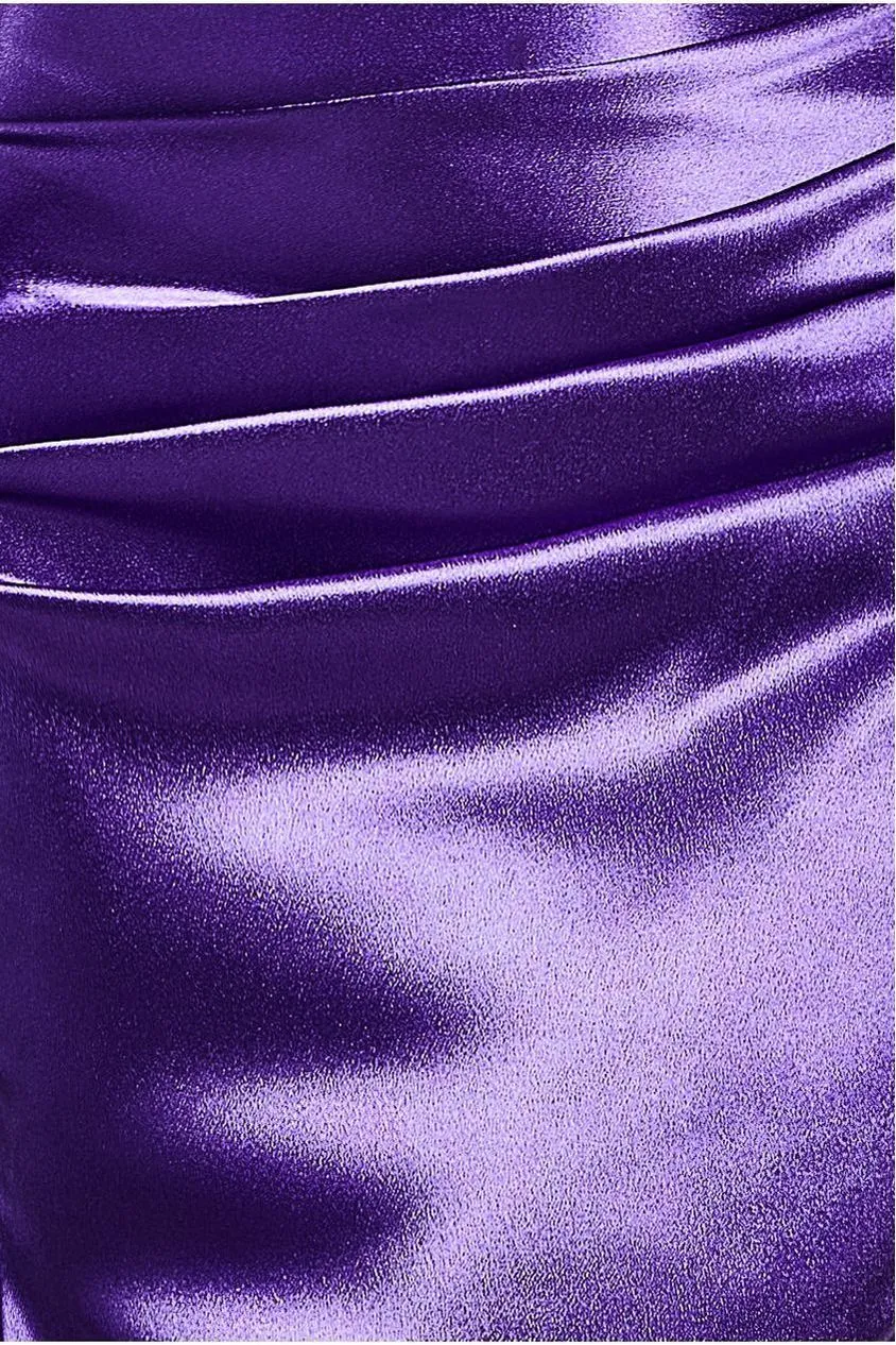 Goddiva Satin Bandeau abito maxi viola raso senza spalline