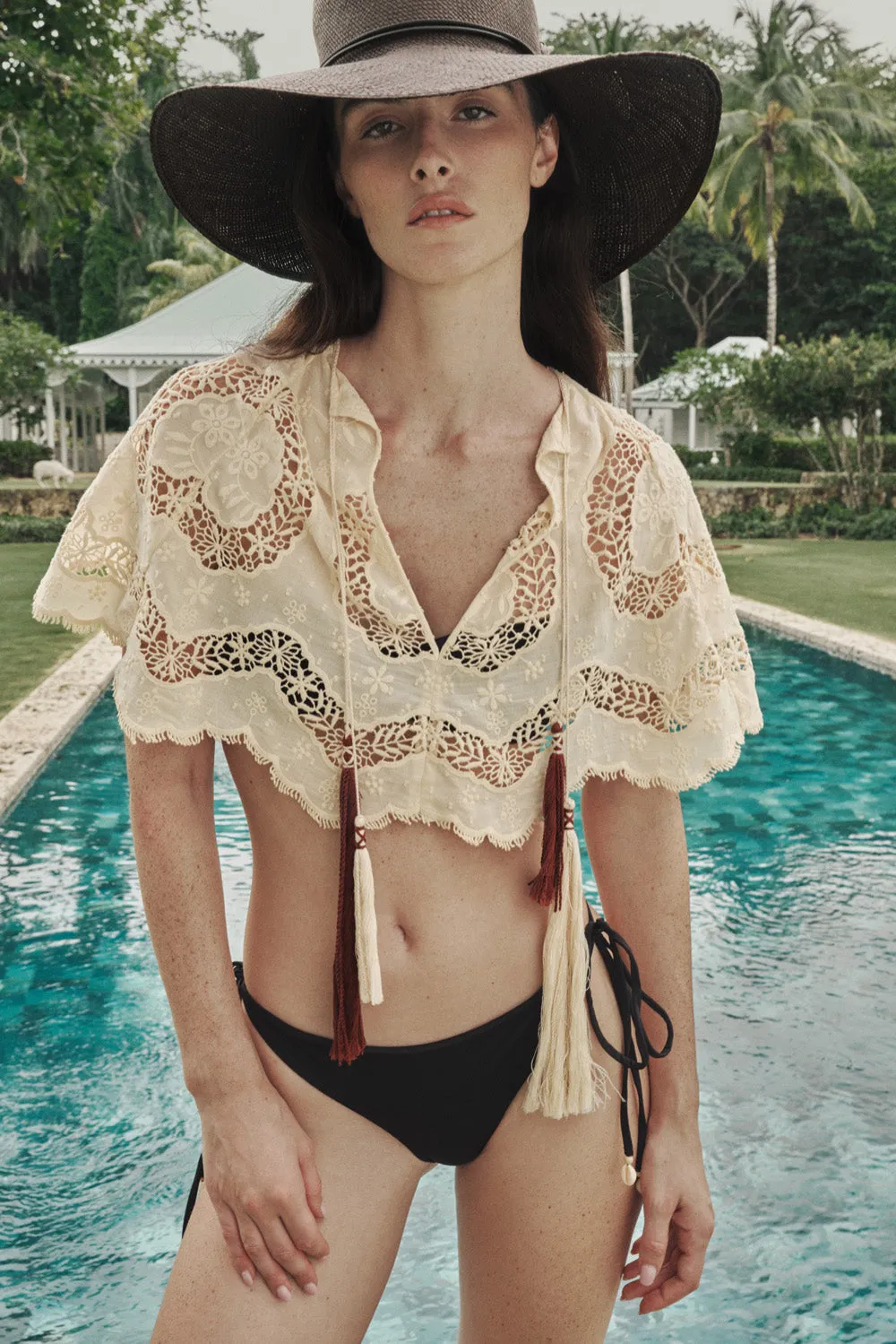 Johanna Ortiz Sun Tides top pizzo ecru cotone
