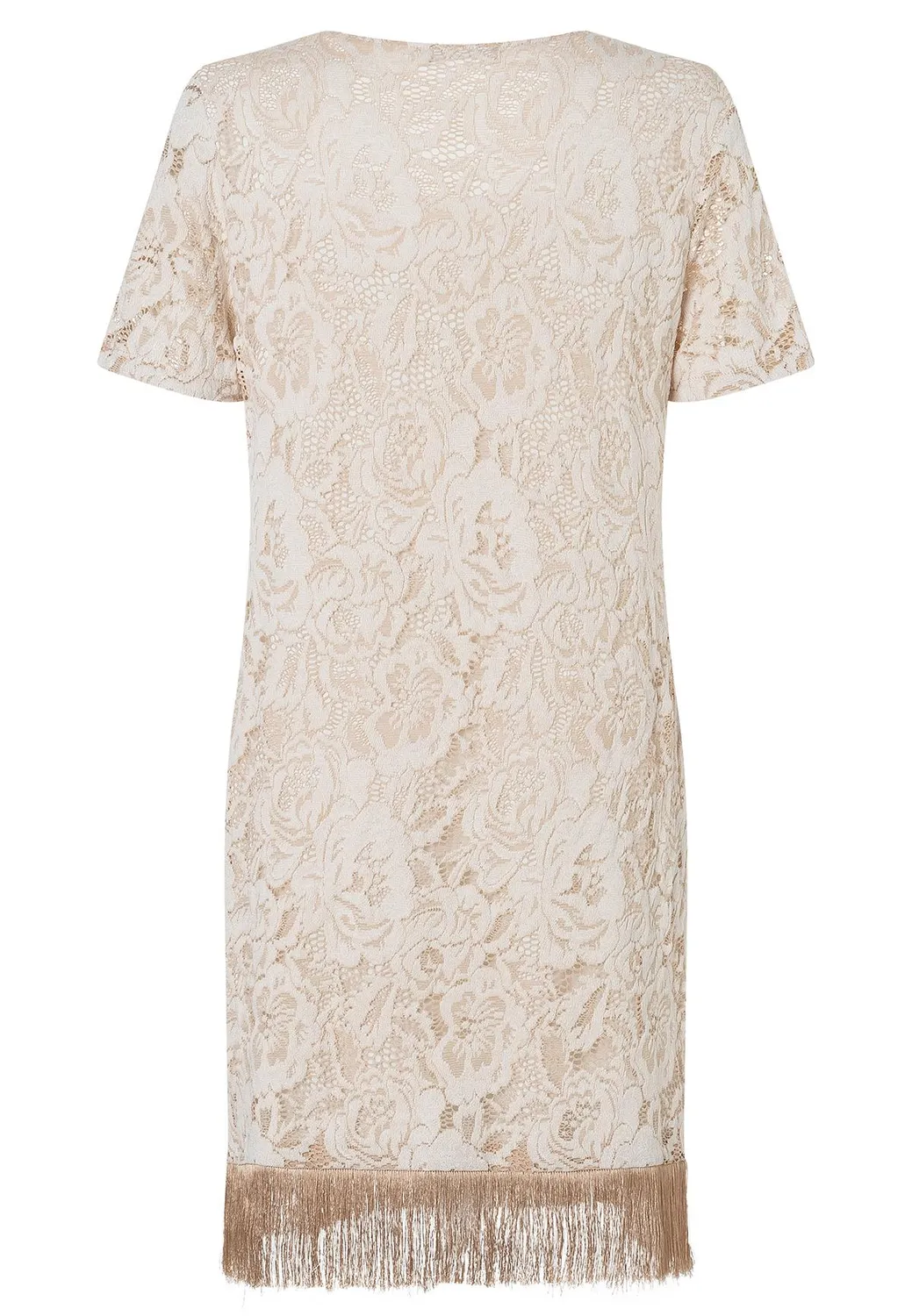 Ana Alcazar Zakary abito pizzo beige con frange