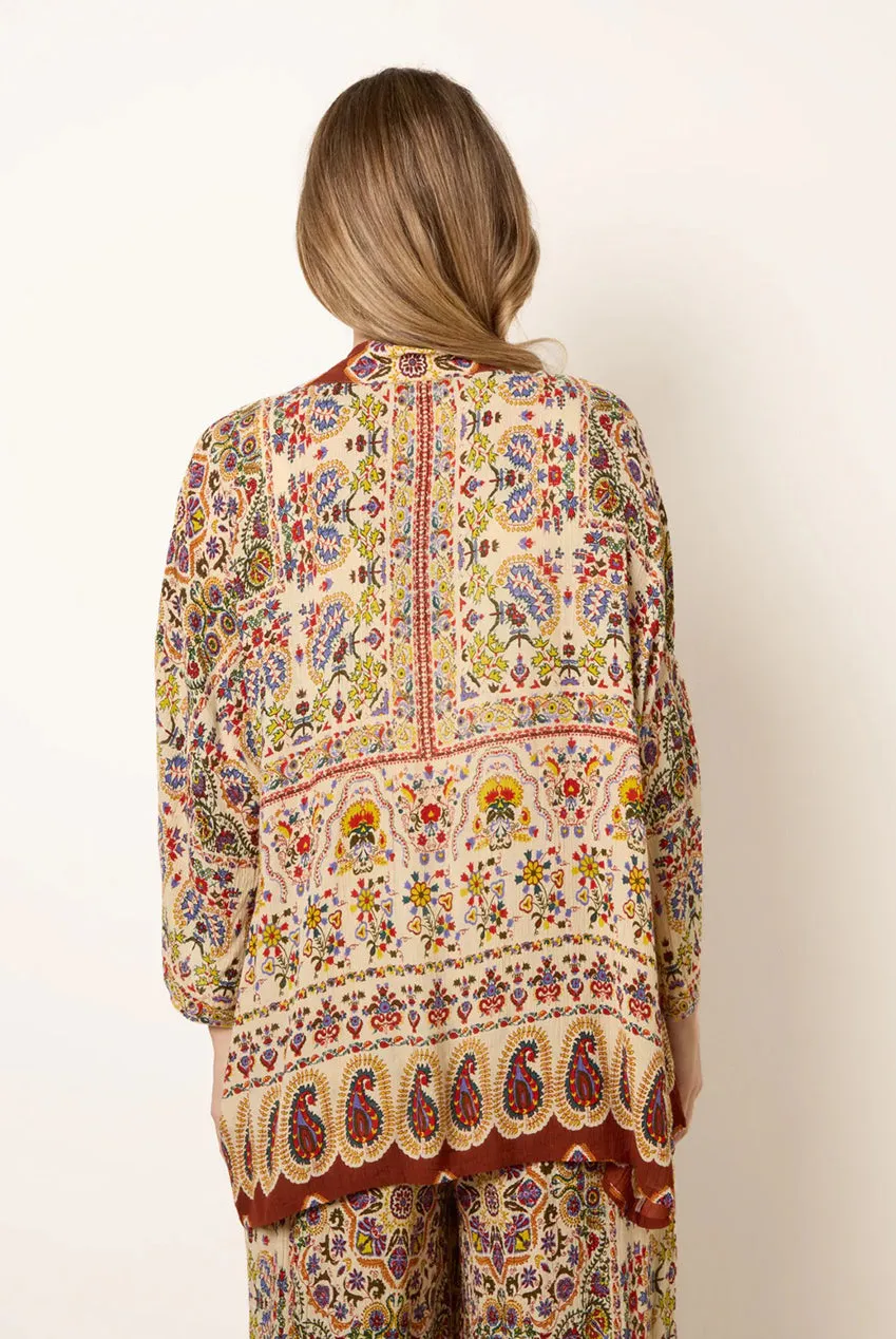 Blue Vanilla Paisley Print Kimono multicolor con ricami