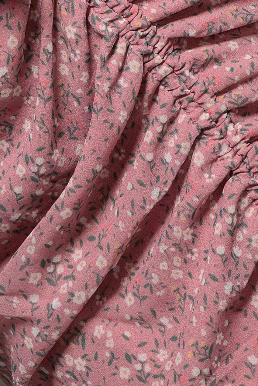 Goddiva Printed Drawstring abito midi rosa cipria