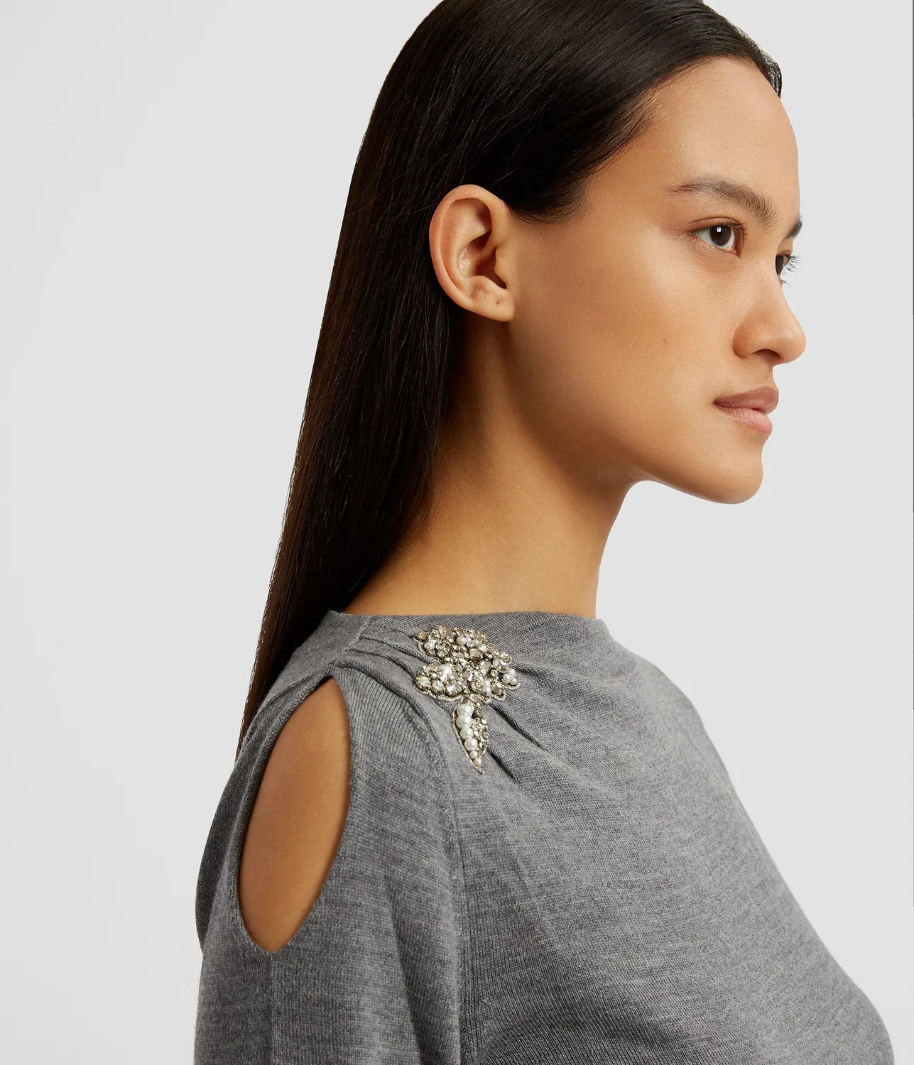 Erdem Drape Detail Knit Jumper maglione lana grigio