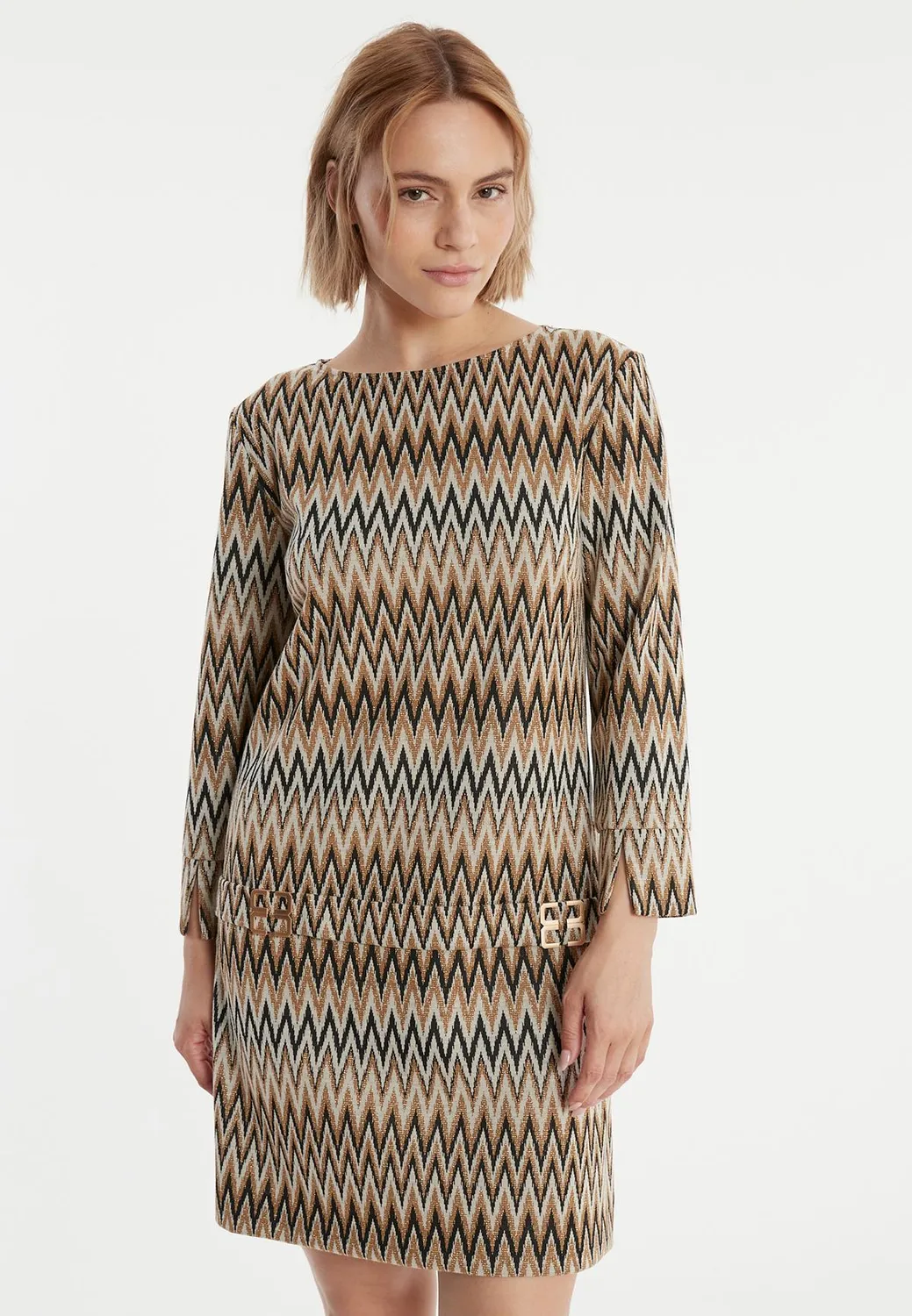 Ana Alcazar Penalle abito tunica nero oro beige lurex