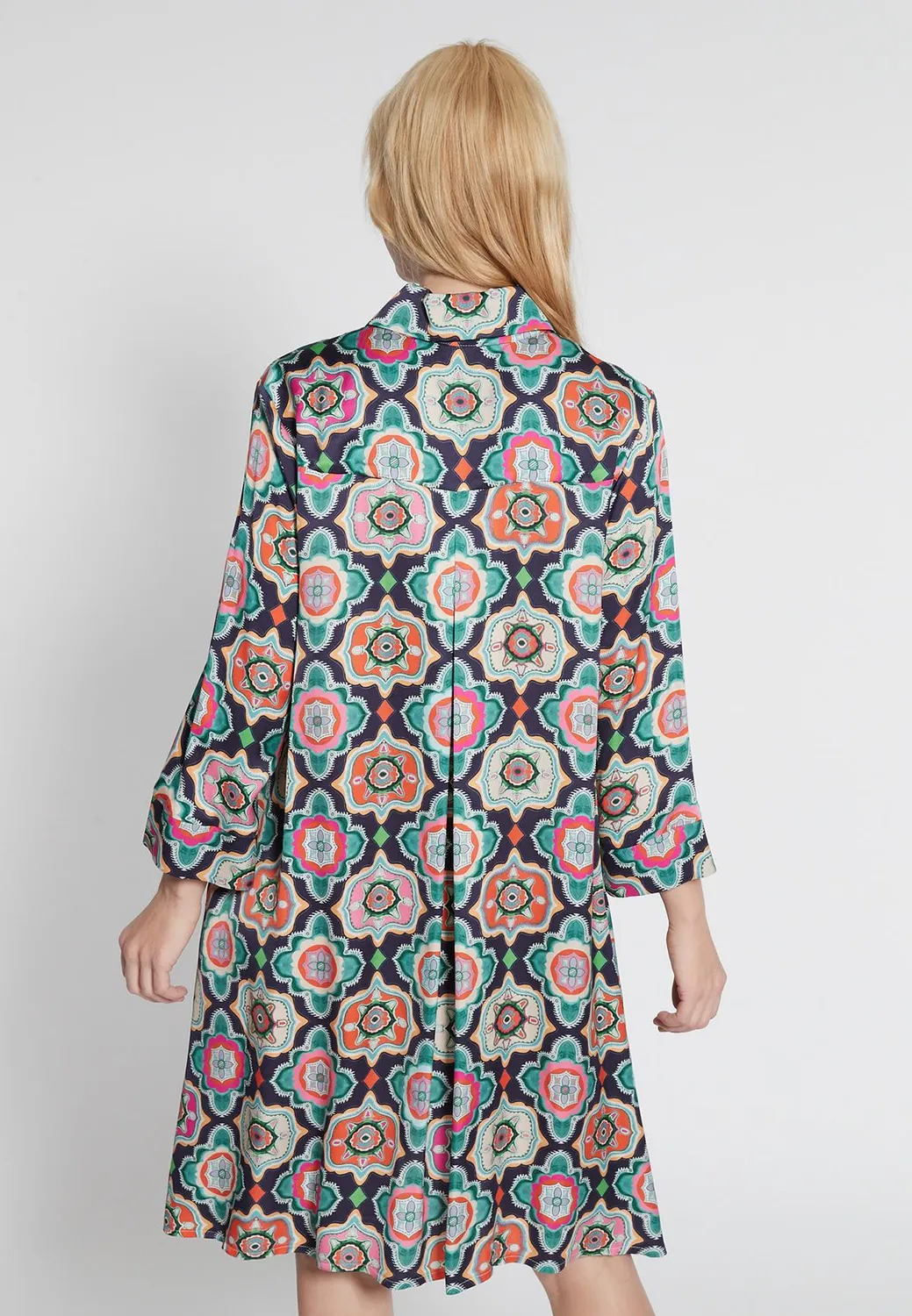 Ana Alcazar Haima abito camicia fantasia maniche 7/8